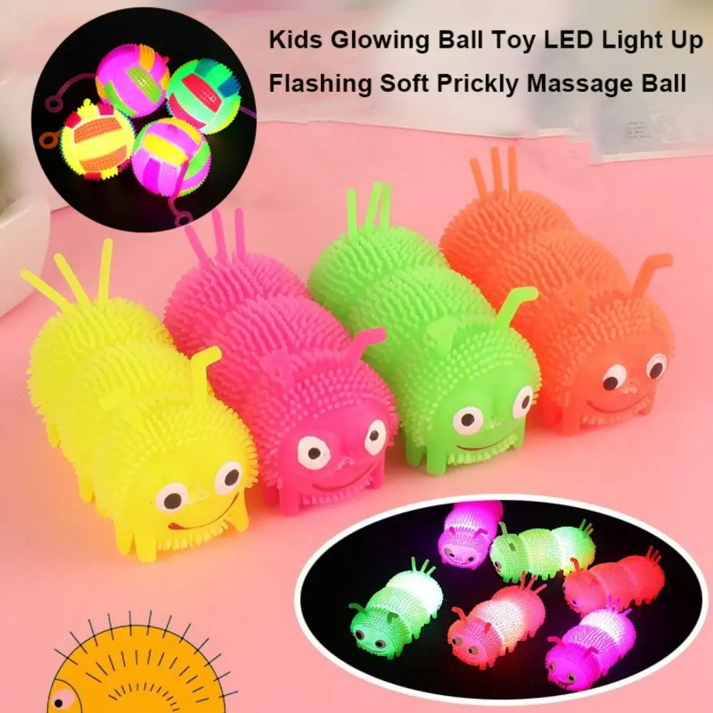 High Quality Luminous Glowing Ball LED Light Up Elastic Fun Squeeze with Rope Flashing Soft Prickly Massage Ball