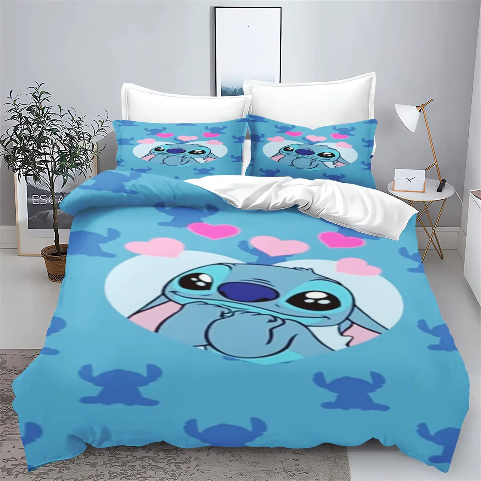 Disney Stitch 100% Polyester ensemble de literie housse de couette pour la maison 3 pièces ensemble 1 housse de couette Anime mignon imprimé dessin animé