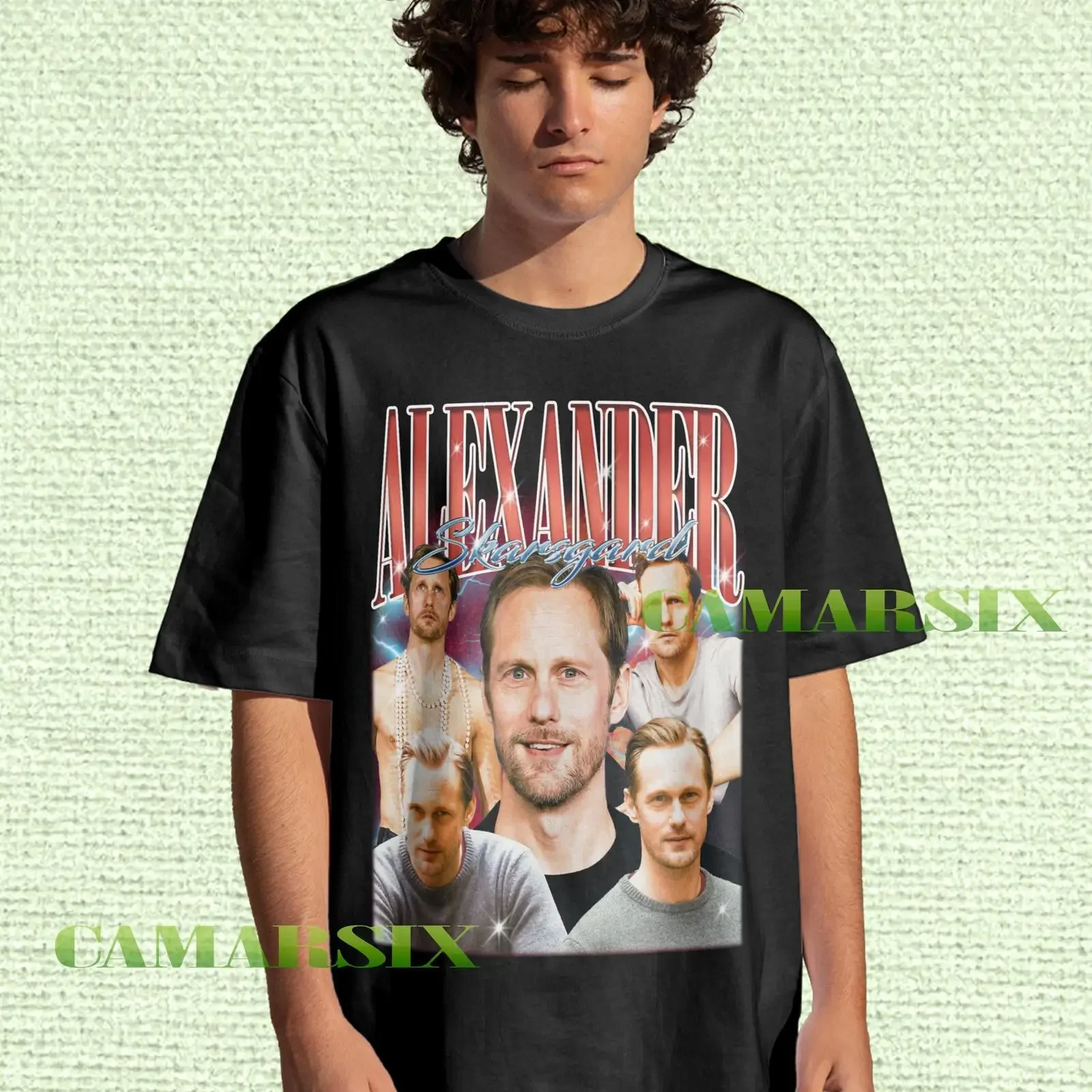 Vintage Alexander Skarsgard Retro Collage T Shirt Men's Casual  Actor Fan vintage Washed Stylish Soft graphic streetwear
