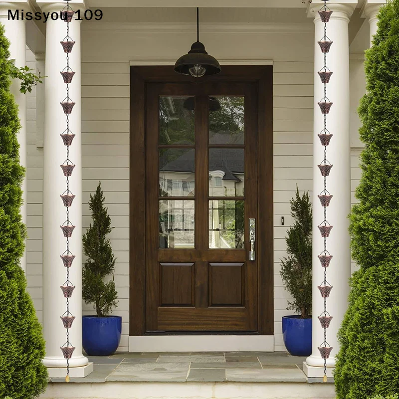 Rain Chains, Gutter Downspouts Diverters for Outdoor Use, Made of Metal with Copper Plaid Design, Rainwater Extensions, 12 Cups