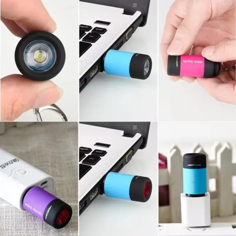 LED Mini Pocket Torch Lamp, Portable USB Rechargeable, Keychain Flashlights, Waterproof, Outdoor, Hiking, Camping, Lantern