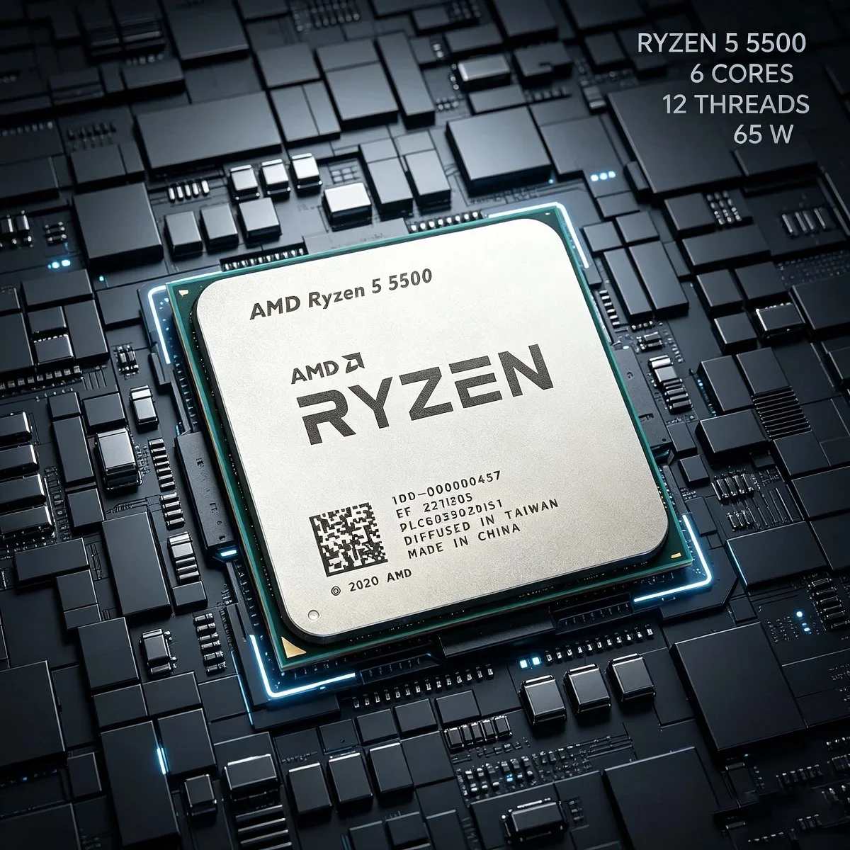 Processeur AMD R5 5500 6 cœurs 12 threads Ryzen 5 5500 3,6 GHz 7 nm L3=16 Mo 100-000000457 Socket AM4 mais sans refroidisseur