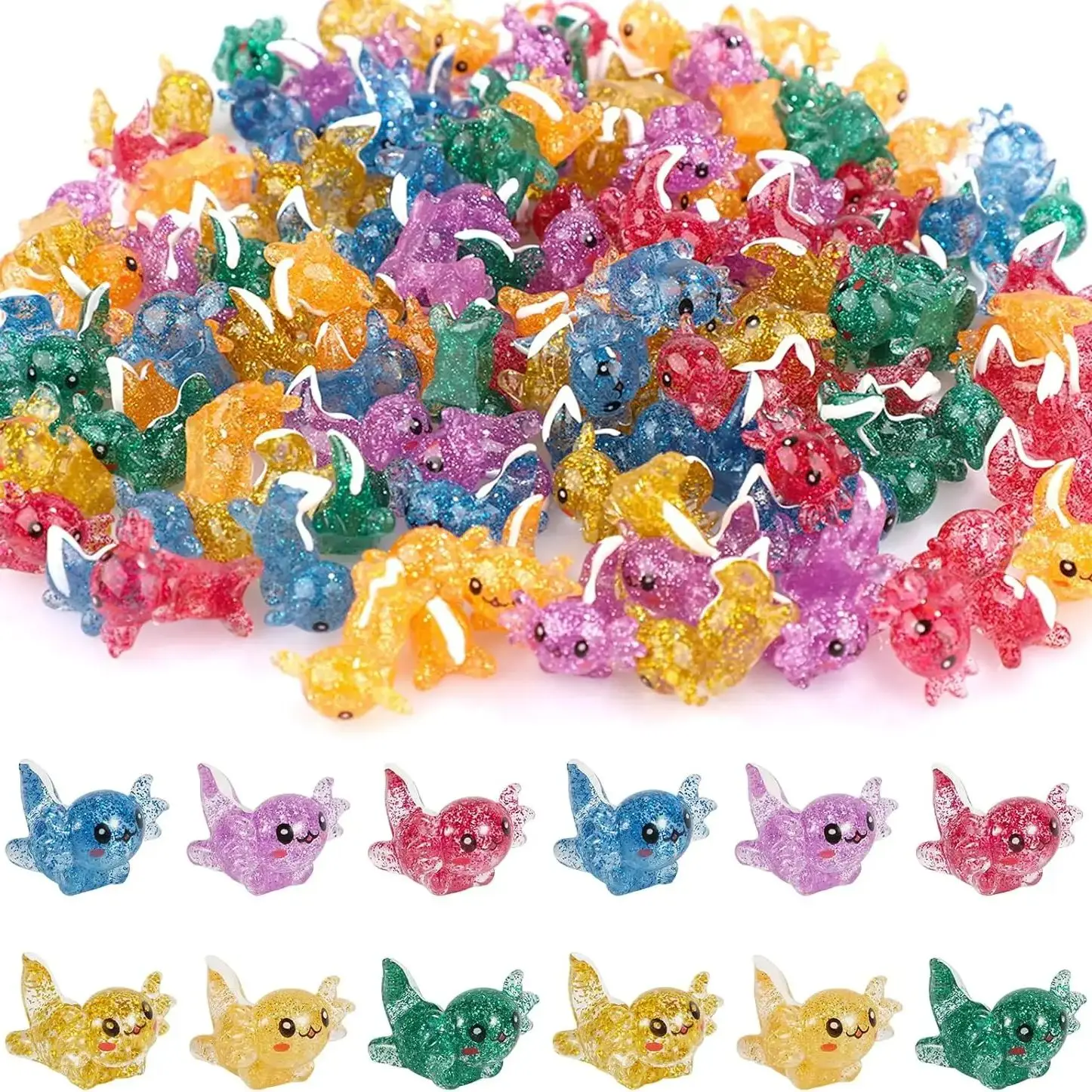 10/20 pièces Mini résine Axolotl couleur aléatoire Miniature paillettes Axolotl petites figurines d'animaux ornement pour bricolage décor de plante en pot