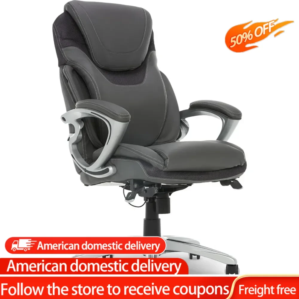 

Executive Office Chair, Comfortable Layered Body Pillows for Cushioning, SertaQuality Foam, Bonded Leather, Gray