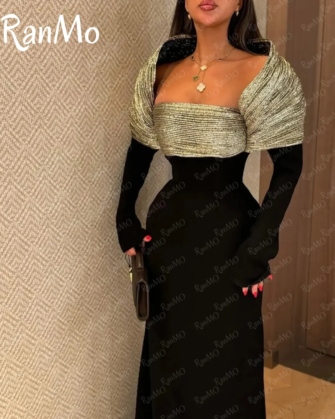 فساتين سهرة بحورية البحر لامعة مخصصة من Ranmo مناسبة خاصة جديدة وأكمام طويلة وطيات لحفلات الزفاف والحفلات الراقصة جودة عالية أنيقة