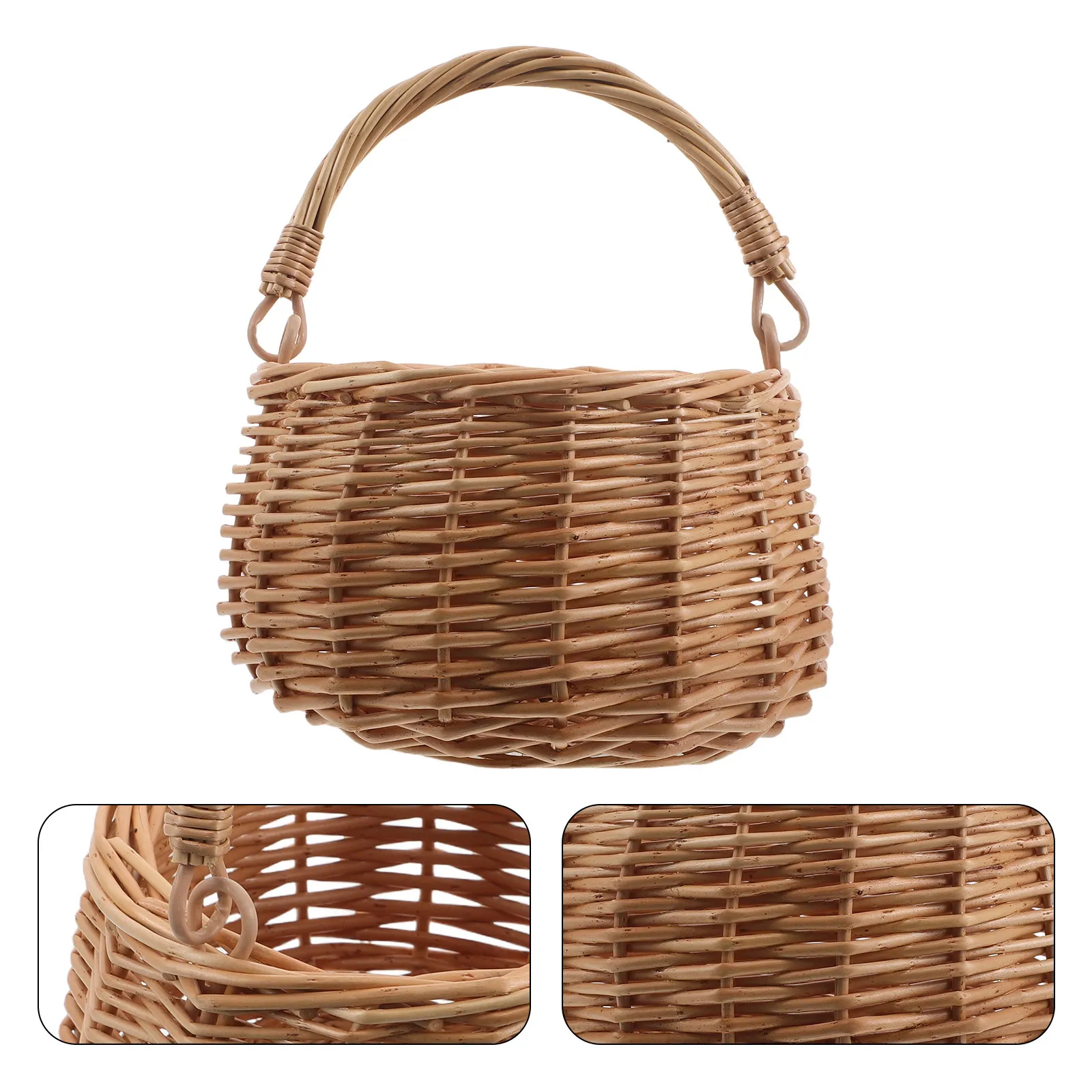 Hand-Woven Picnic Basket Handle Lightweight Spacious Wicker Outdoor Camping Storage Fruit Farmers Market Carrying Tote Basket