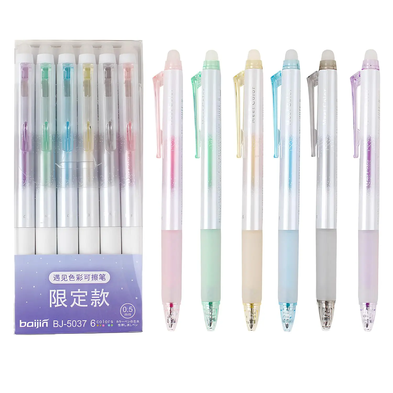 향기 나는 플래싱 지워지는 젤 잉크 펜 6개, 0.7mm 리트랙터블, 지우개 포함, 다채로운 색상, 저널링, 드로잉, 사무실, 학교용
