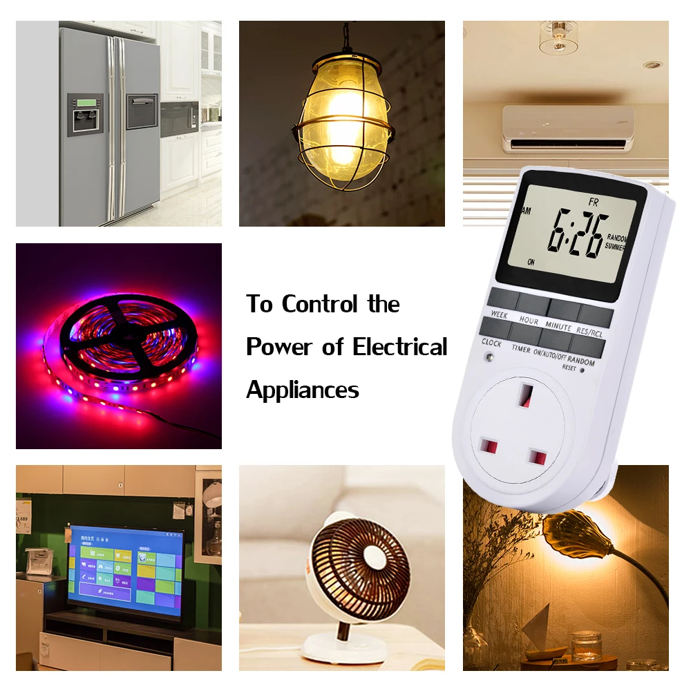 Digital Plug in Timer Socket LCD Display 10 Programmable Switching Programs 24 Hours 7 Days Energy Saving Timer Socket
