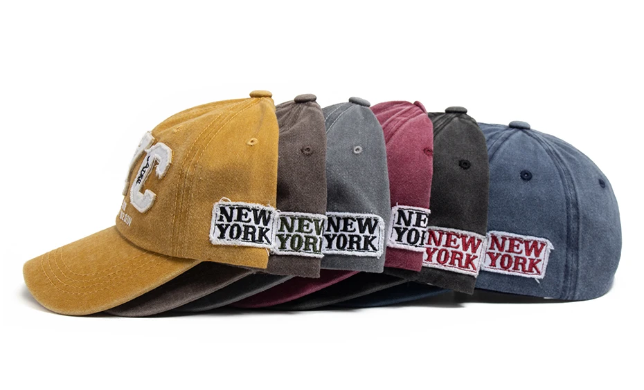 Neue Vintage Großen Buchstaben NYC Baseball Kappe Männer Baumwolle Gewaschen Frühling Herbst Visier Weiche Snapback Mode Hut Für Frauen – Detail 1