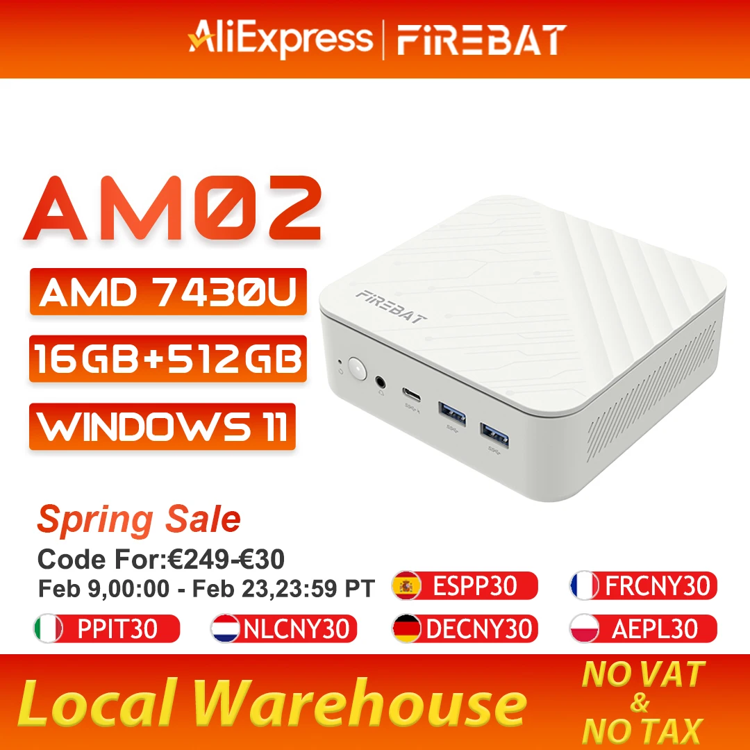 FIREBAT AM02 MINI PC AMD Ryzen 5 7430U Windows 11 PC 16GB DDR4 3200MHz 512GB SSD Wifi 6 BT5.2 HDMI 2.1 Komputer stacjonarny do gier
