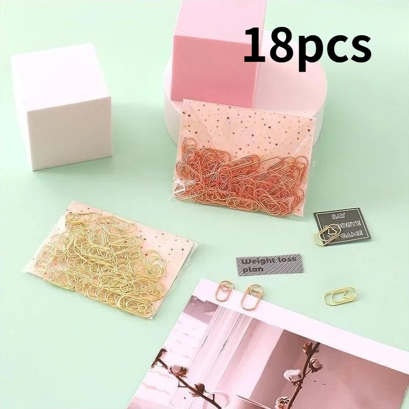 18pcs Gold Rose Gold Paper Clips Mini Love Heart Binder Clips Bookmarks Tickets Photo Clamp Patchwork Clips Office Supplies