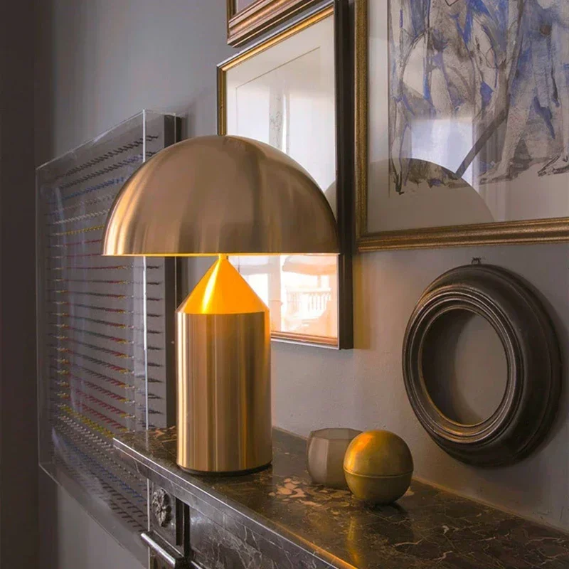 

Nordic Gold Mushroom Table Lamp For Desk Dining Room Bedroom Bedside Metal Led Indoor Lighting Decorative Lights