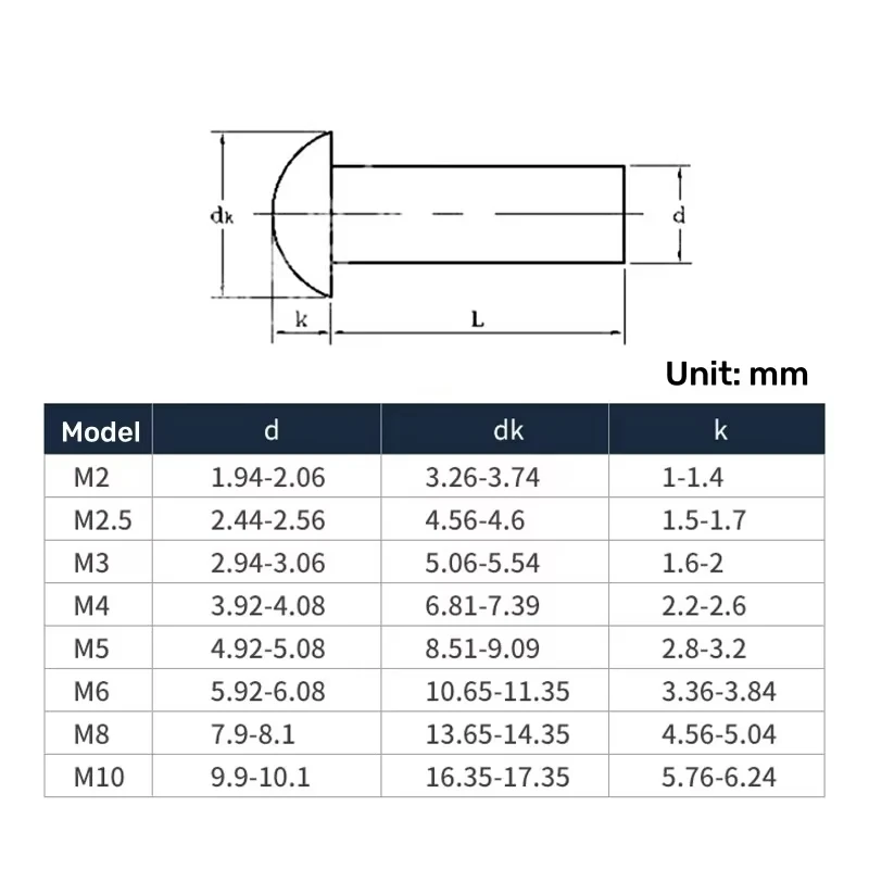 304 Stainless Steel Solid Round Head Rivet Self-plugging Rivet Semi-round Head Hammer Type Solid Rivet M2.5 M3 M4 M5 M6 M8