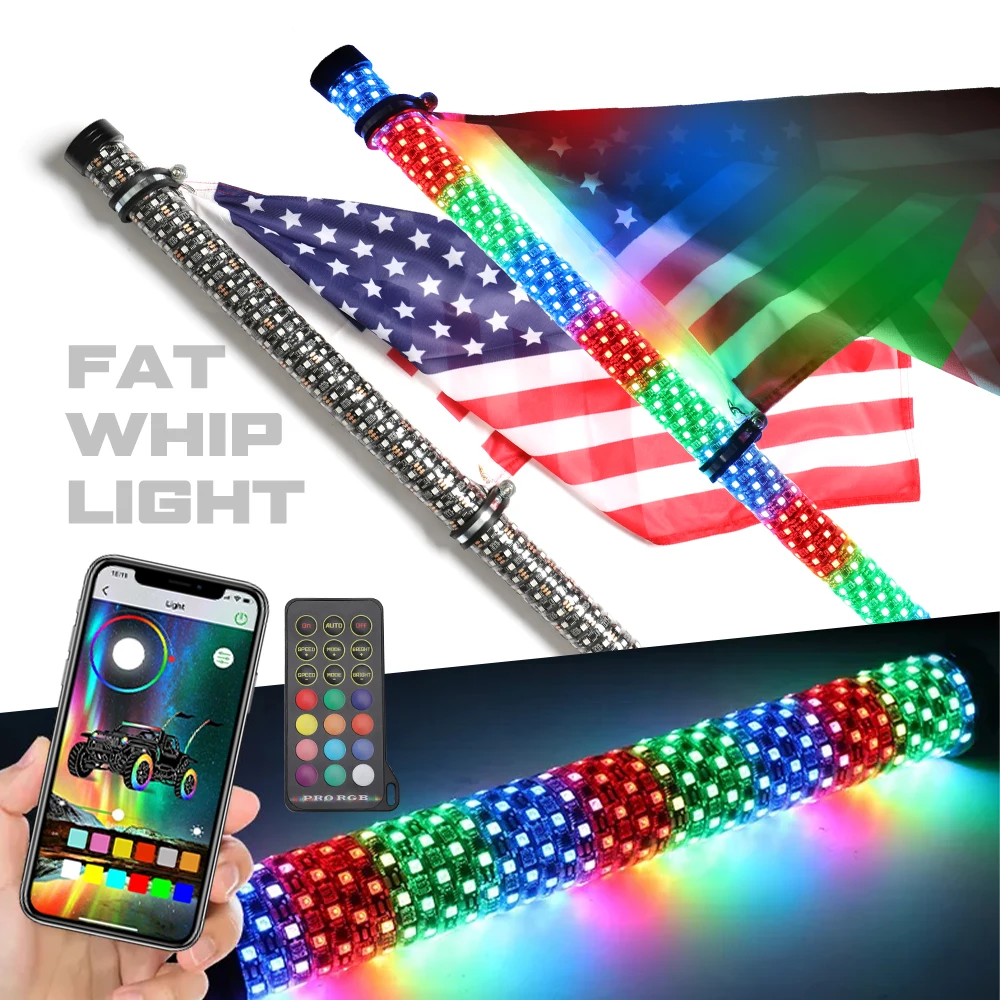 

Remote APP Control RGB Sprial Luz Led Antena 1FT 2FT 3FT 1.75 Inch Hyper Fatty Led Whip Light for Polaris RZR UTV Fat Whip