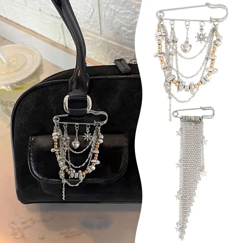 

Tassel Chain Pin & Cuff Fixed Clothes Pin Button Clasps Waist Buckle Decorative Brooch Bag Pendant Detachable Tassel Cool Brooch