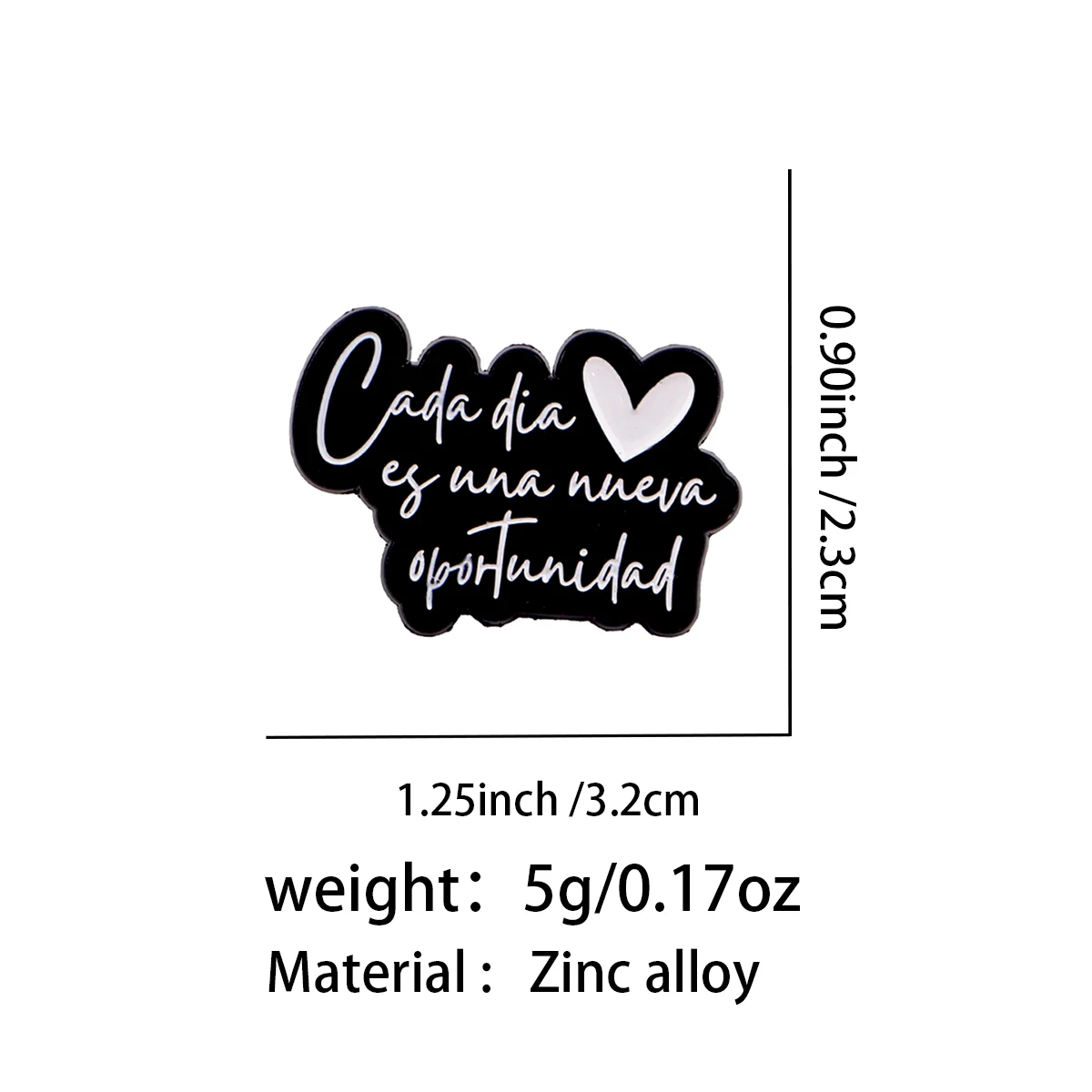 Spanish Quote Enamel Pin Black White Heart Brooch for Backpack Hat Lapel Pin Inspirational Badge Gift for Friends