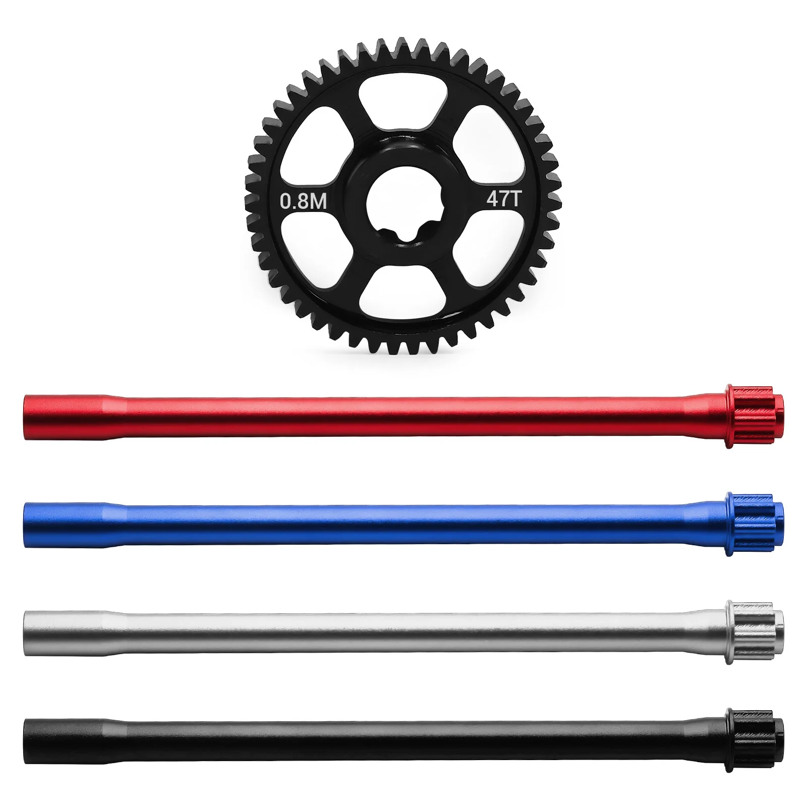 

Alu. Center Drive Shaft&0.8M 47T Pionion Gear for TRAXXAS MINI MAXX R: Red BL: Blue BK: Black S: Silver