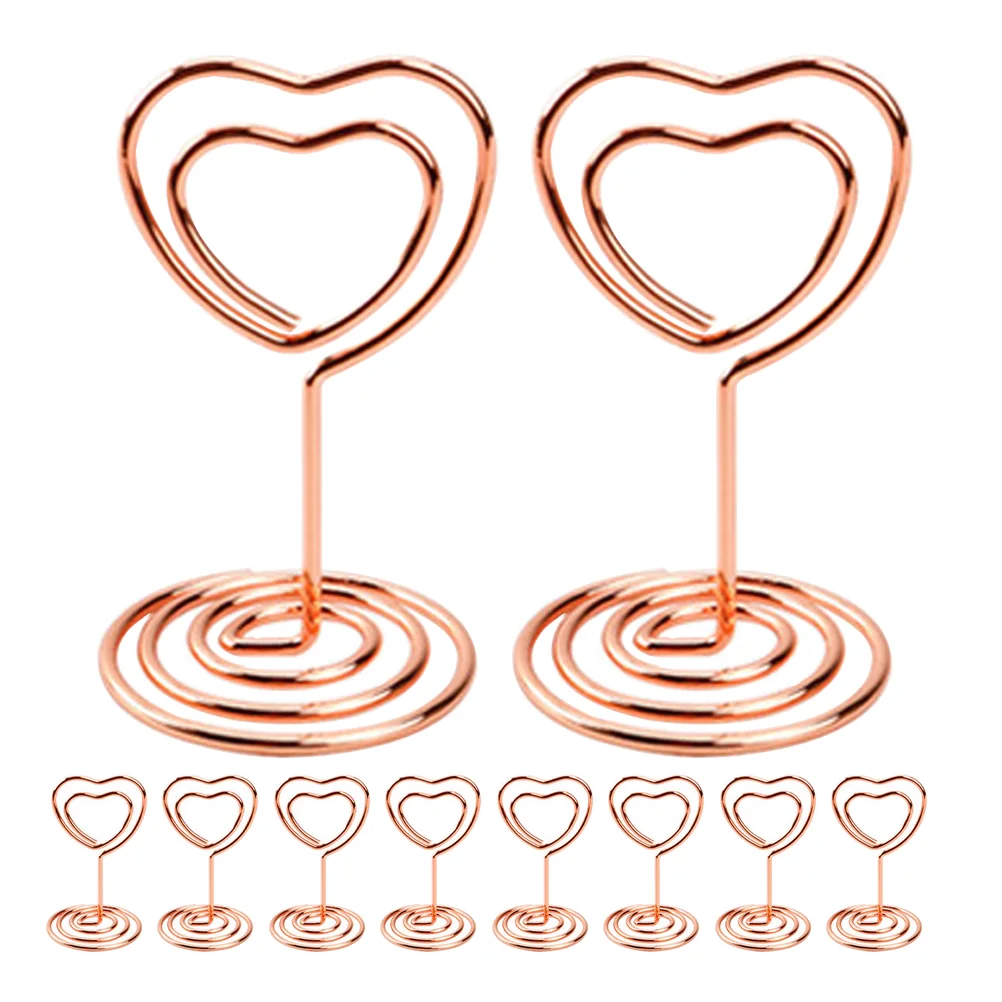 

12 Pcs Love Shaped Note Holder Photo Card Table Holders Rose with Seat Wedding Favors Picture Carbon Steel for Tables