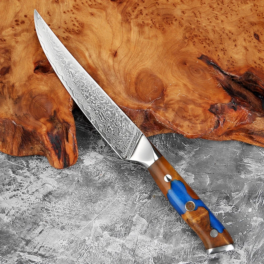 

XITUO Sharp Japanese Damascus Steel 5-Inch Utility Knife Home Use Melon & Fruit Peeling Knife Gorgeous Resin Stable Wood Handle