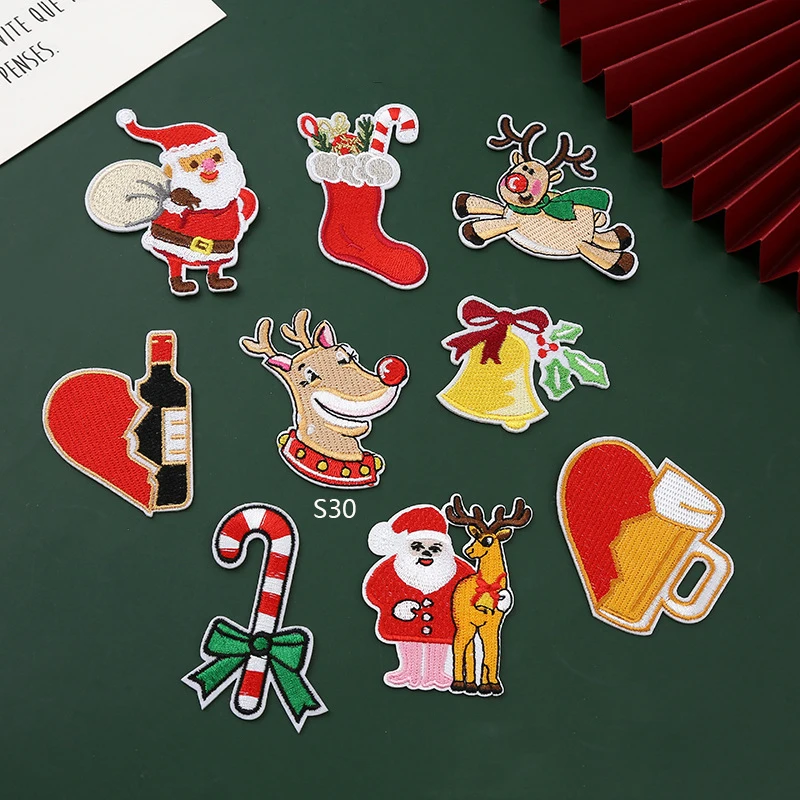 Carnival Christmas Santa Claus Embroidered Iron On Patch Applique Diy Name Badge Alphabet Patches For Clothing Bag Accessories