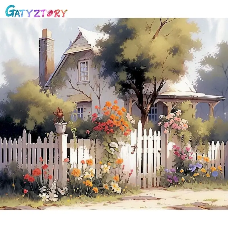 

GATYZTORY Frame Diy Painting By Numbers Courtyard Scenery Handpainted Oil Picture Drawing By Numbers For Home Wall Art Decors