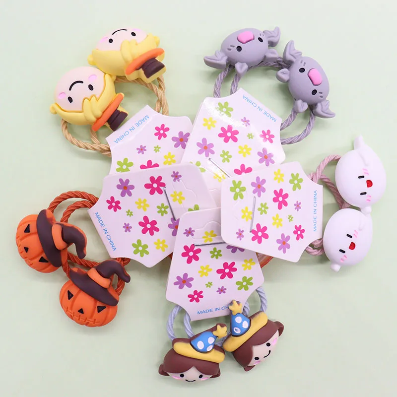 2Pcs Halloween Hair Accessories Pumpkin Bat Children\'s Rubber Band Elastic Hair Band Girls\' Headwear Accessories Decorations
