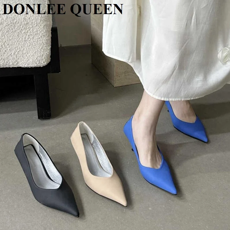 Female Med Heels Woman 2024 New Autumn Pointed Toe Pumps Women's Shoes Office Ladies Dress Pumps Shoes Party Wedding Shoes Mujer