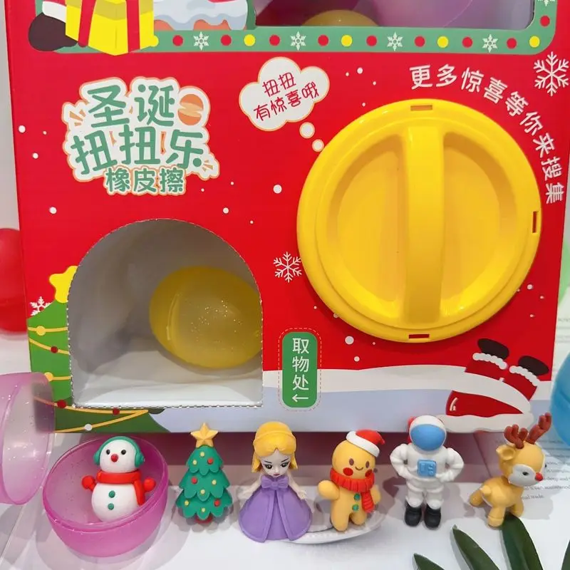 New Christmas Eraser Blind Box Twist Egg Machine Mini Scratch Doll Game Machine Christmas Tree Elk Eraser Children\'s Festival