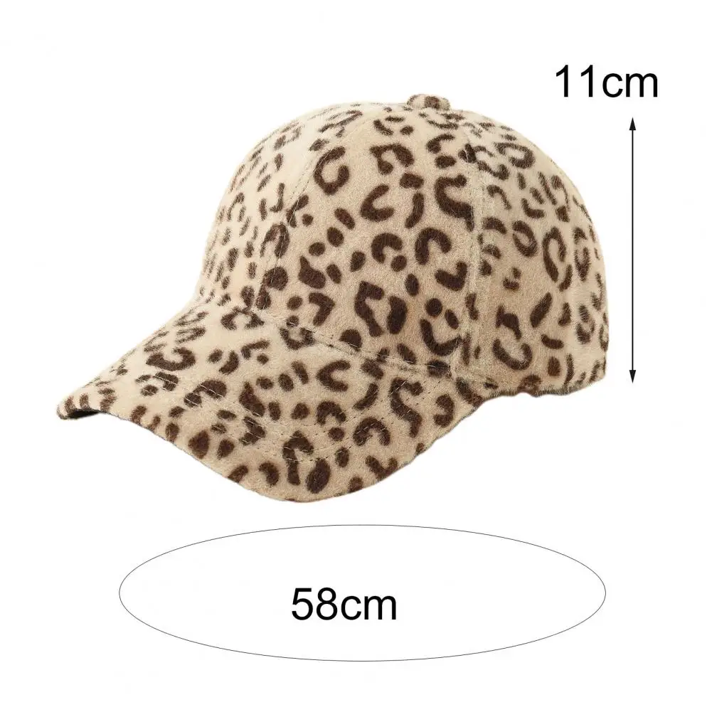 All-Match  Stylish Leopard Print Plush Outdoor Hat Lightweight Unisex Cap Hook Loop Fasteners   for Fall Winter