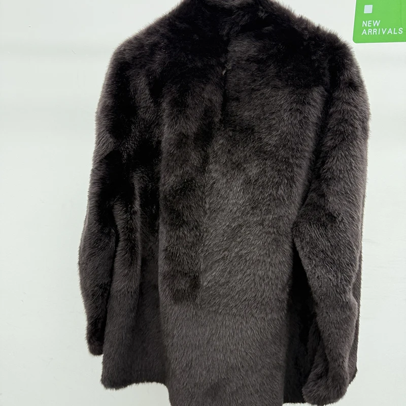 معاطف الفرو الحقيقي امرأة المستوردة راجون الصوف مزدوجة الصدر الوقوف طوق بسيط تنوعا متوسطة طول سترة جلدية فرو الضأن #4