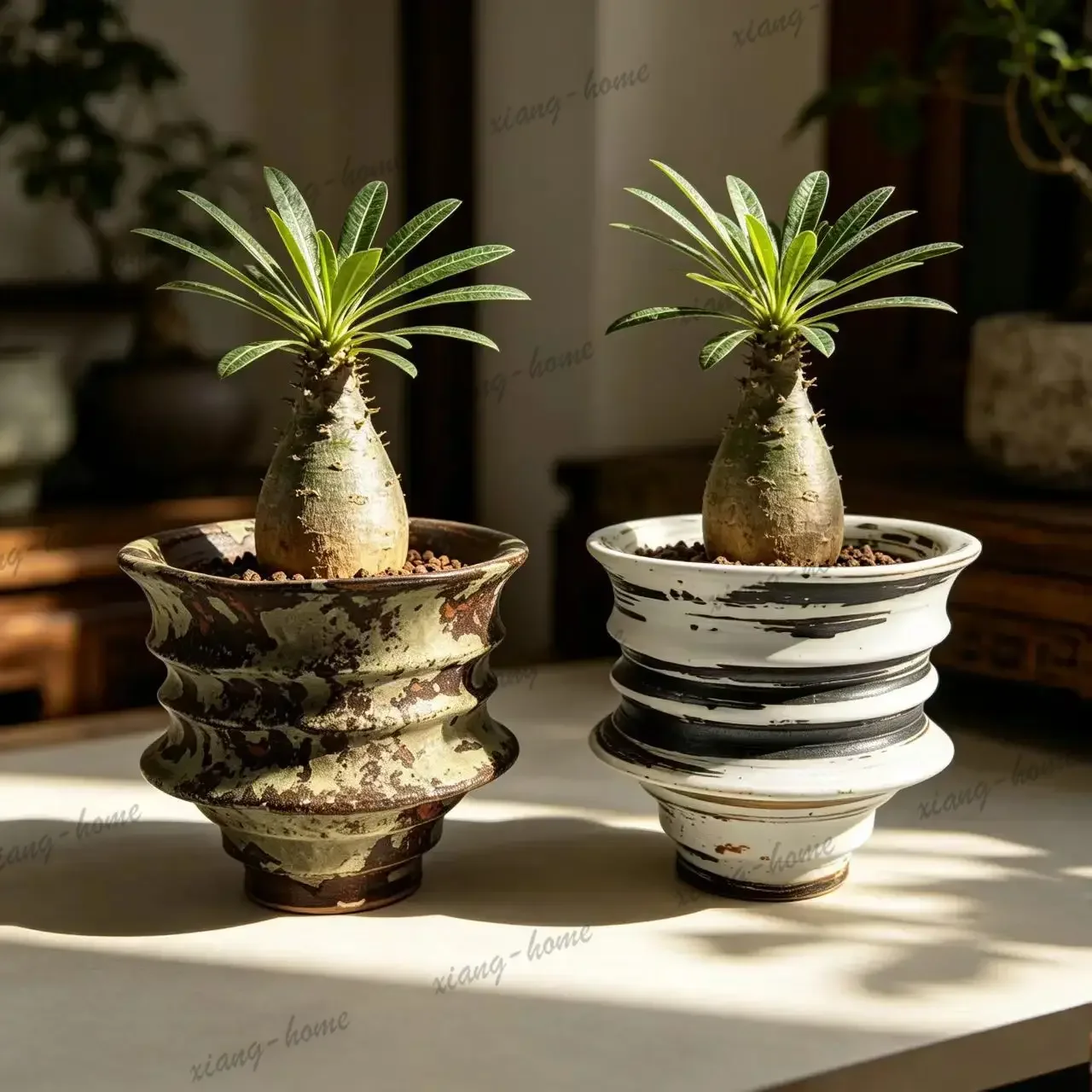 PG  Jingdezhen high temperature ceramic flower pot plant wabi sandy wind desktop potted plant zen retro flower utensil