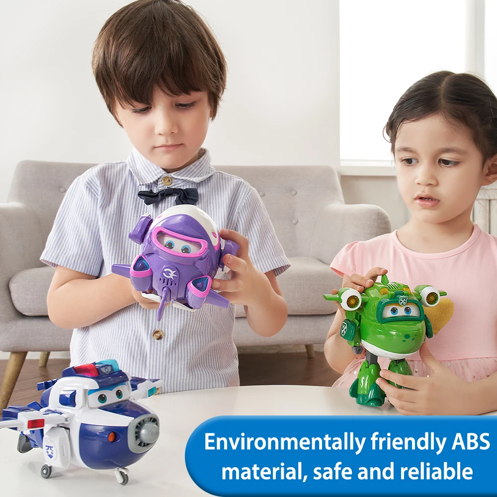 Super Wings 6นิ้ว Deluxe Transforming Supercharged Mira เปลี่ยนเครื่องบินหุ่นยนต์ที่มีไฟเสียง Action Figures ของเล่น