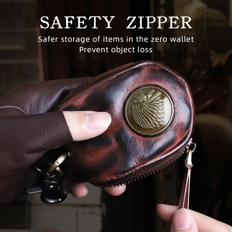 Handmade Genuine Leather Smart Key Bag Small Mini Zipper Housekeeper Key Coin Purse Portable Organizer Bag Money Bag