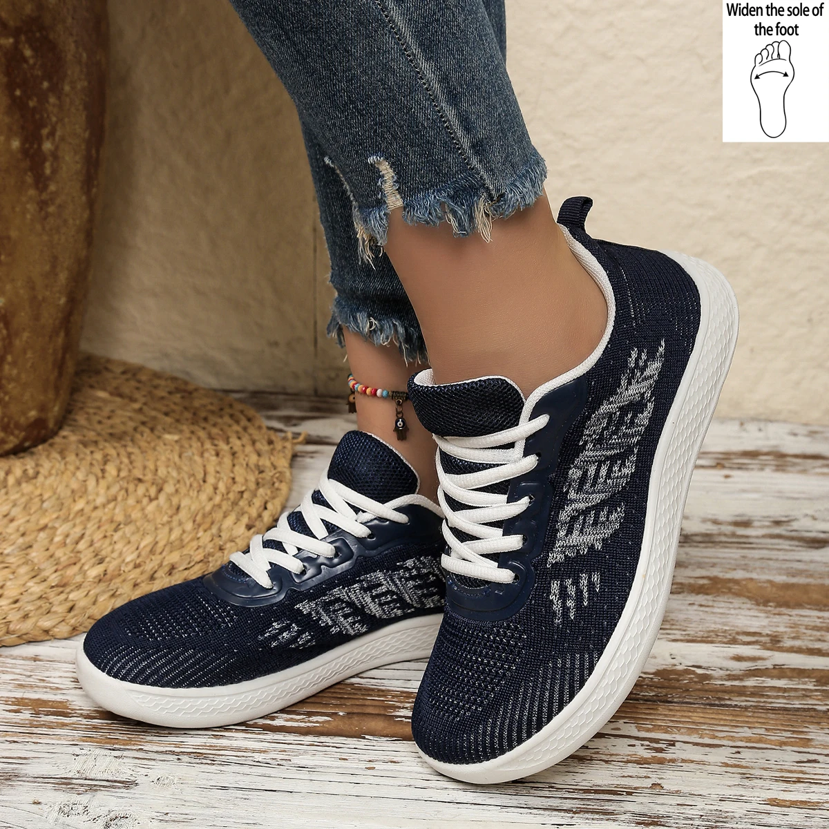Ladies' Fat Wide Last Sports Outdoor Shoes Striped Front Strap Fabric Versatile Lightweight Suitable for Casual Sports Wear