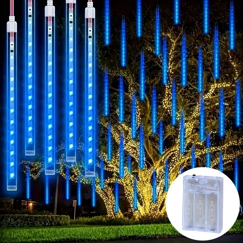 

AA Battery Power Meteor Shower LED String Lights 8Tubes 30CM Romantic Christmas Street Wedding Holiday Garden Decoration Outdoor