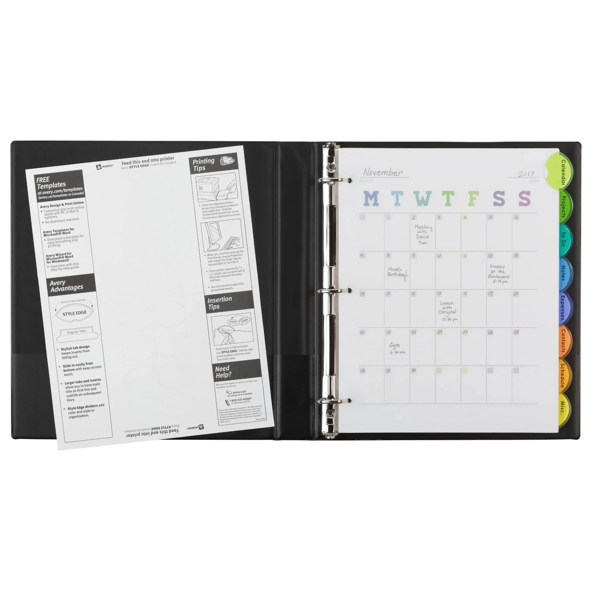 (2팩) 삽입형 분리기, 스타일 엣지, 8탭, 플라스틱, 인쇄 가능한 삽입물, 다색 탭, 1세트