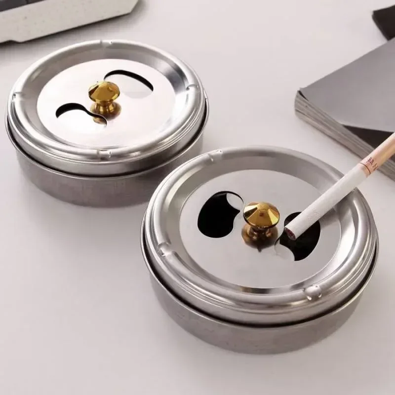 

Round Spinning Ashtray with Cover Smoking Accessories Portable Stainless Steel Ashtray Lid Rotation Fully Enclosed Home Gadgets