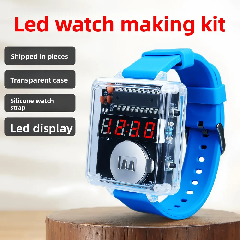 LED Watch Kit, DIY Electronic Watch Components for Soldering and Assembly, Transparent Creative Digital Tube Clock Accessories