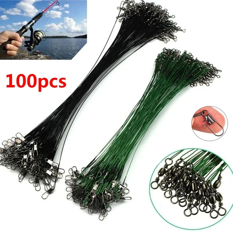 100pcs/set wire rope head with rotating anti-bite fishing line 15/20/25/30cm