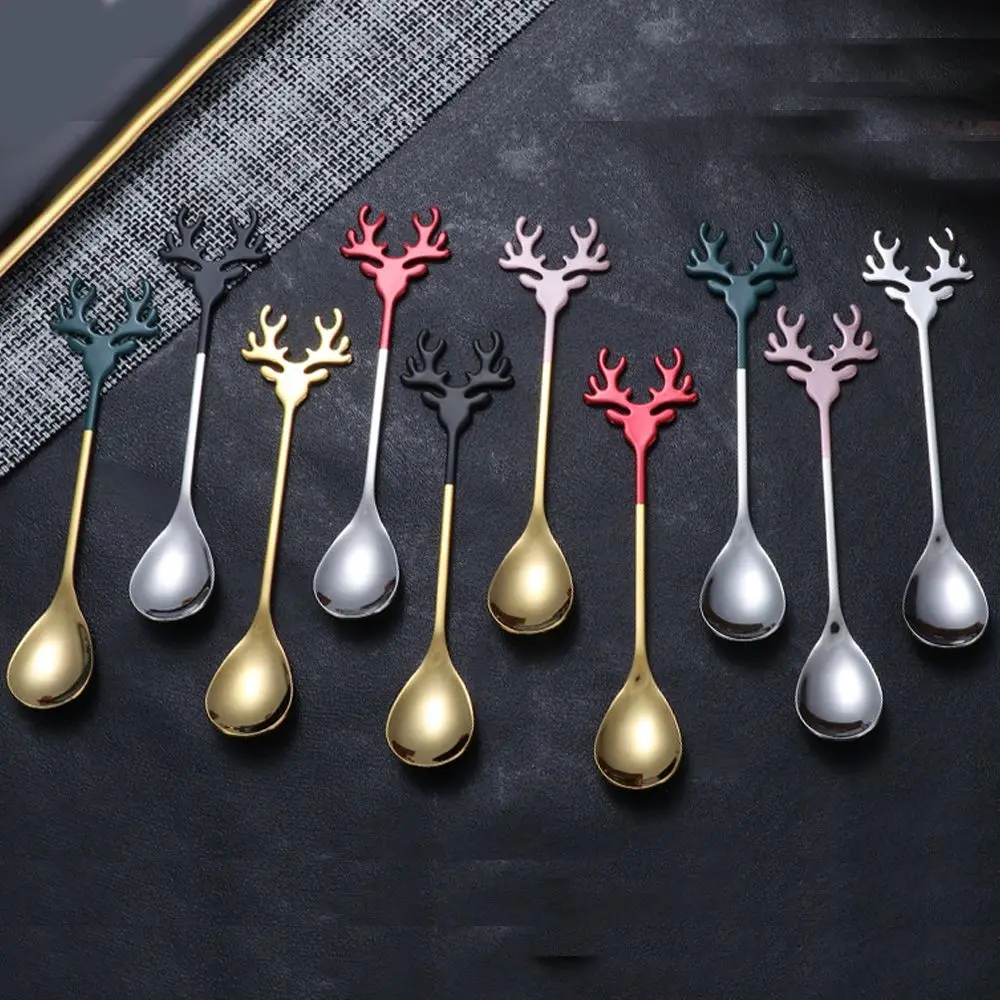 Desserts Stirring Spoon Christmas Deer Head Christmas Spoons Tea Scoop Coffee Scoops Xmas Antlers