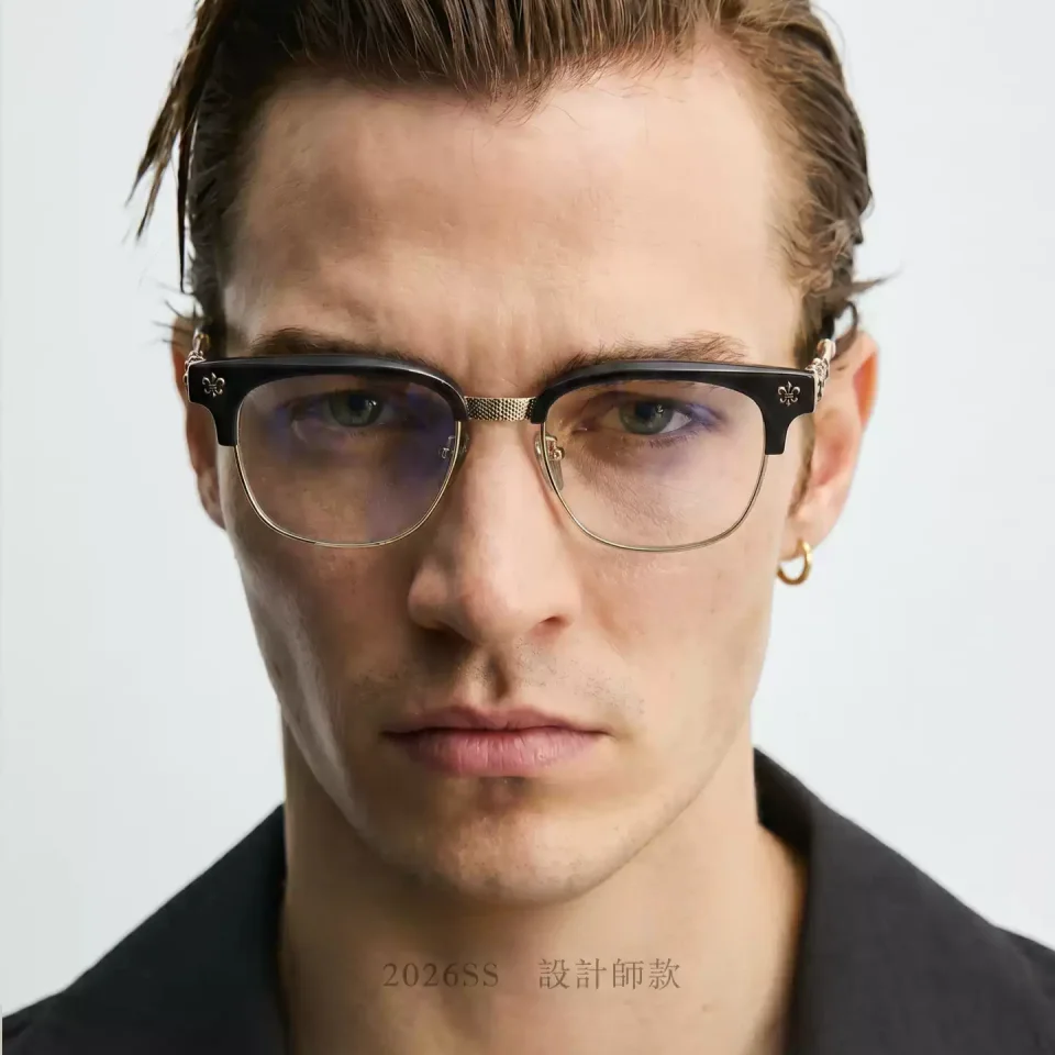 

New World Popular Classic Luxury Brand Design Men's Titanium alloy Eyeglass frame Casual Retro Acetate Half frame Women Glasses