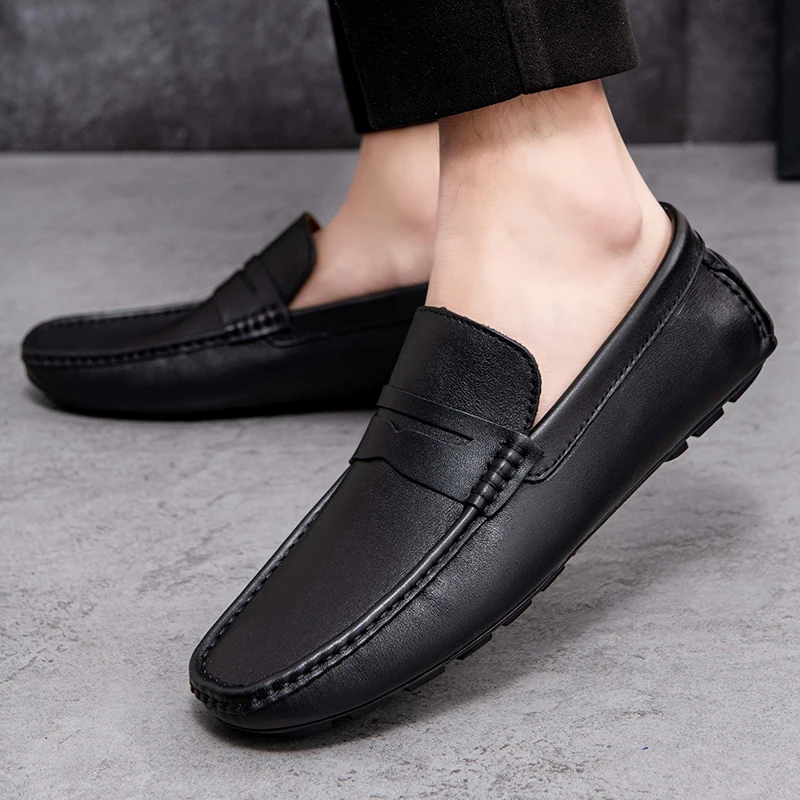 Italian Desgin Men Casual Shoes Summer Genuine Leather Men Loafers Moccasins Slip On Men\'s Flats Breathable Male Driving Shoes