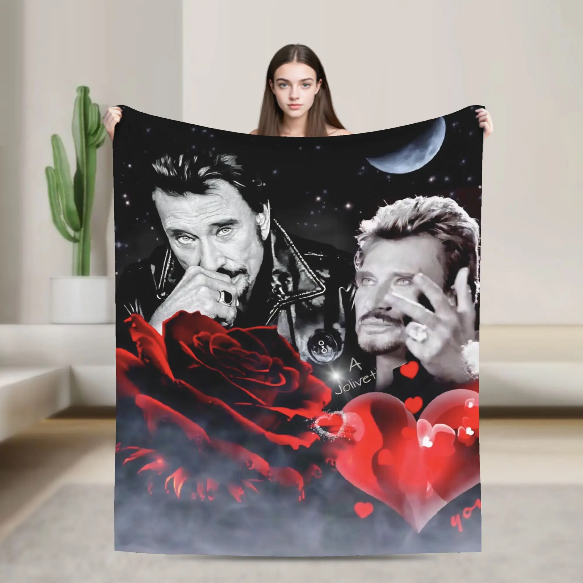 Rock star johnny hallyday cobertor qualidade quente cama lança inverno decorativo sofá cadeira padrão colcha