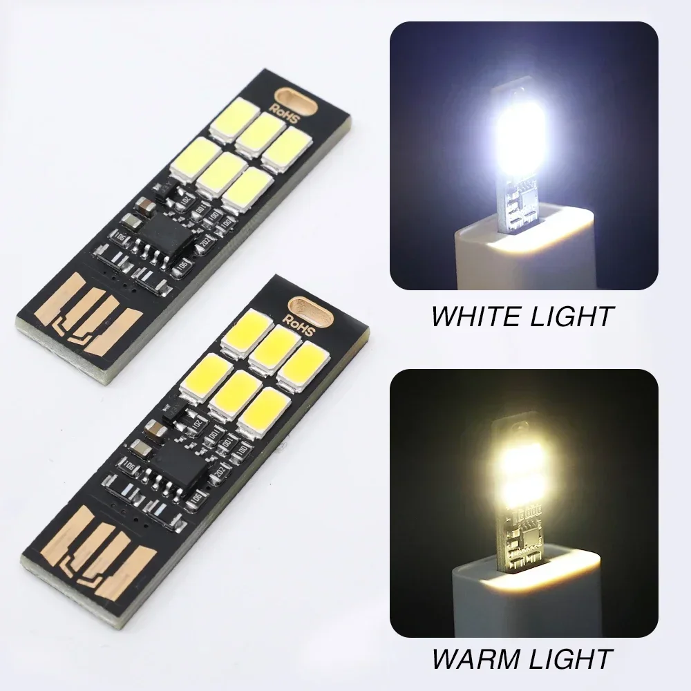 พวงกุญแจไฟ LED แผ่นกลม USB 10-1ชิ้น, ไฟ LED 6ดวงโคมไฟขนาดเล็กพร้อมสวิตช์สัมผัสอัจฉริยะสำหรับแป้นพิมพ์แล็ปท็อปหนังสือ