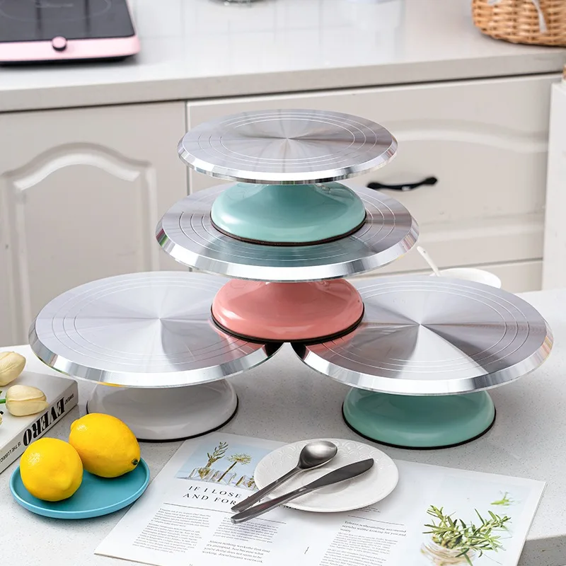 10 Inch  Aluminum Alloy Birthday Cake Turntable Plastic Ceramic Turntable Glass Turntable Flower Mounting Table  Baking Tools