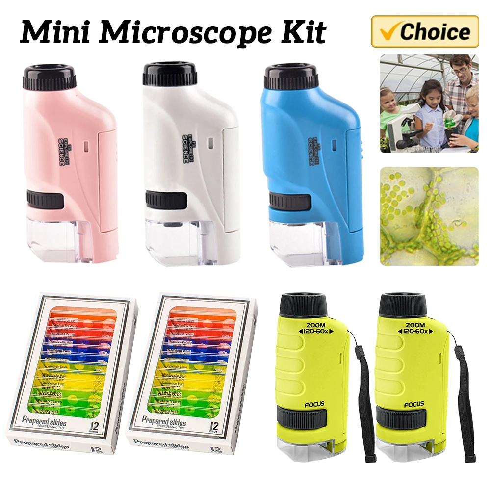 

Миниатюрный карманный микроскоп 60-120x, лабораторный ручной микроскоп с питанием от батареек и светодиодной подсветкой, детский научный микроскоп