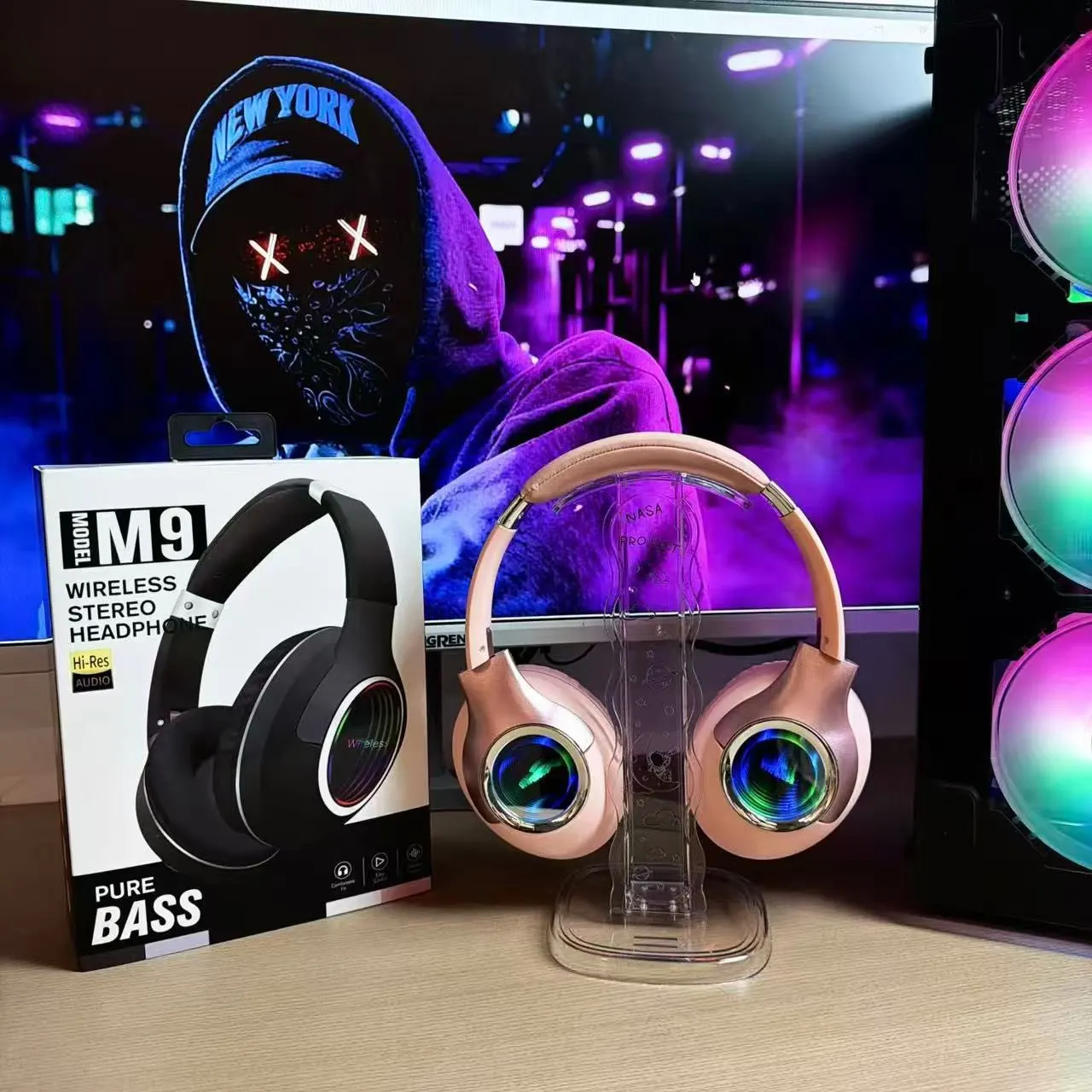 

ZECAA New Bluetooth Wireless Bass Headphone 5.3 Head On Earphones HiFi Sound Bluetooth Wireless Bass Video Game Led Headphone