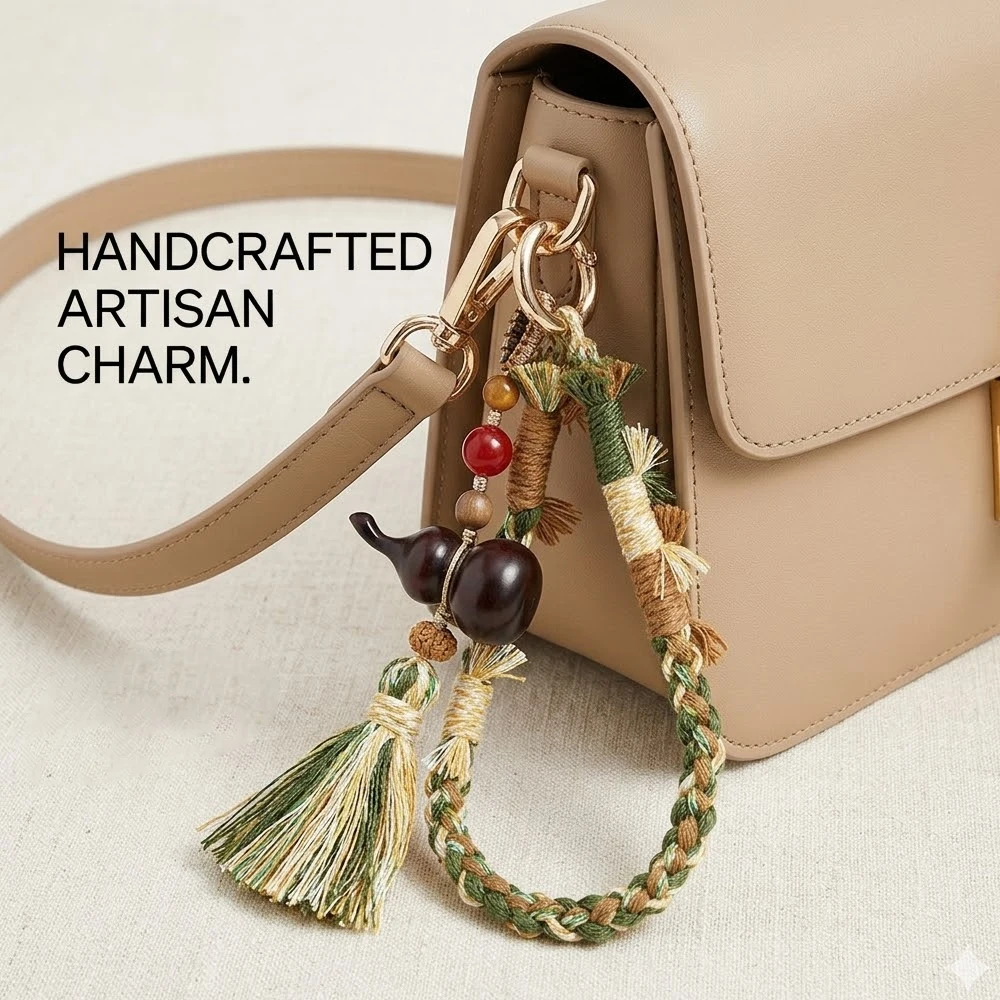 Handmade Boho Tassel Bag Charm Keychain Ethnic Style Woven Pendant Handcrafted Purse Hanging Accessory for Women