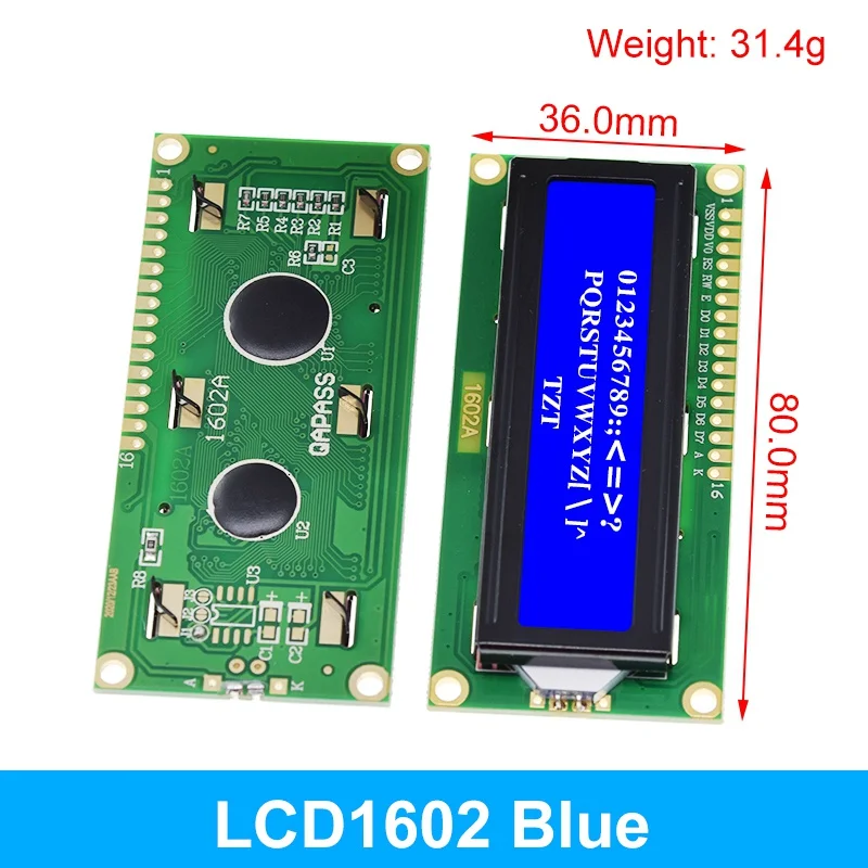 LCD1602 modul LCD 1602 layar biru/kuning hijau 16x2 karakter tampilan LCD PCF8574T PCF8574 IIC I2C Antarmuka 5V UNTUK arduino