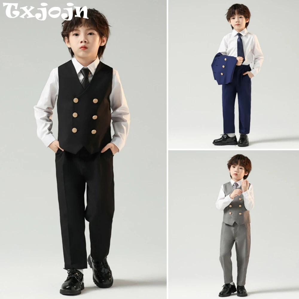 

Formal Boys Slim Fit Suit Set 3 Pieces Vest Pants Tie School Choir Performance,High Quality Kids Suits Wedding Guest Tuxedo